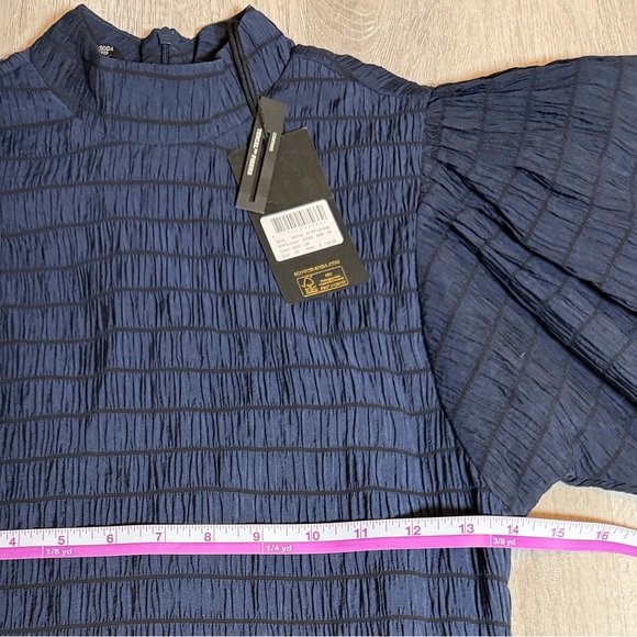 NWT Scotch & Soda Navy Mock Neck Smocked Puff Sleeve Mini Dress XS - Picture 8 of 8